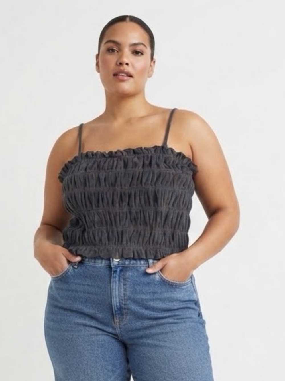 H&M SMOCKED Convertible TERRY TOP